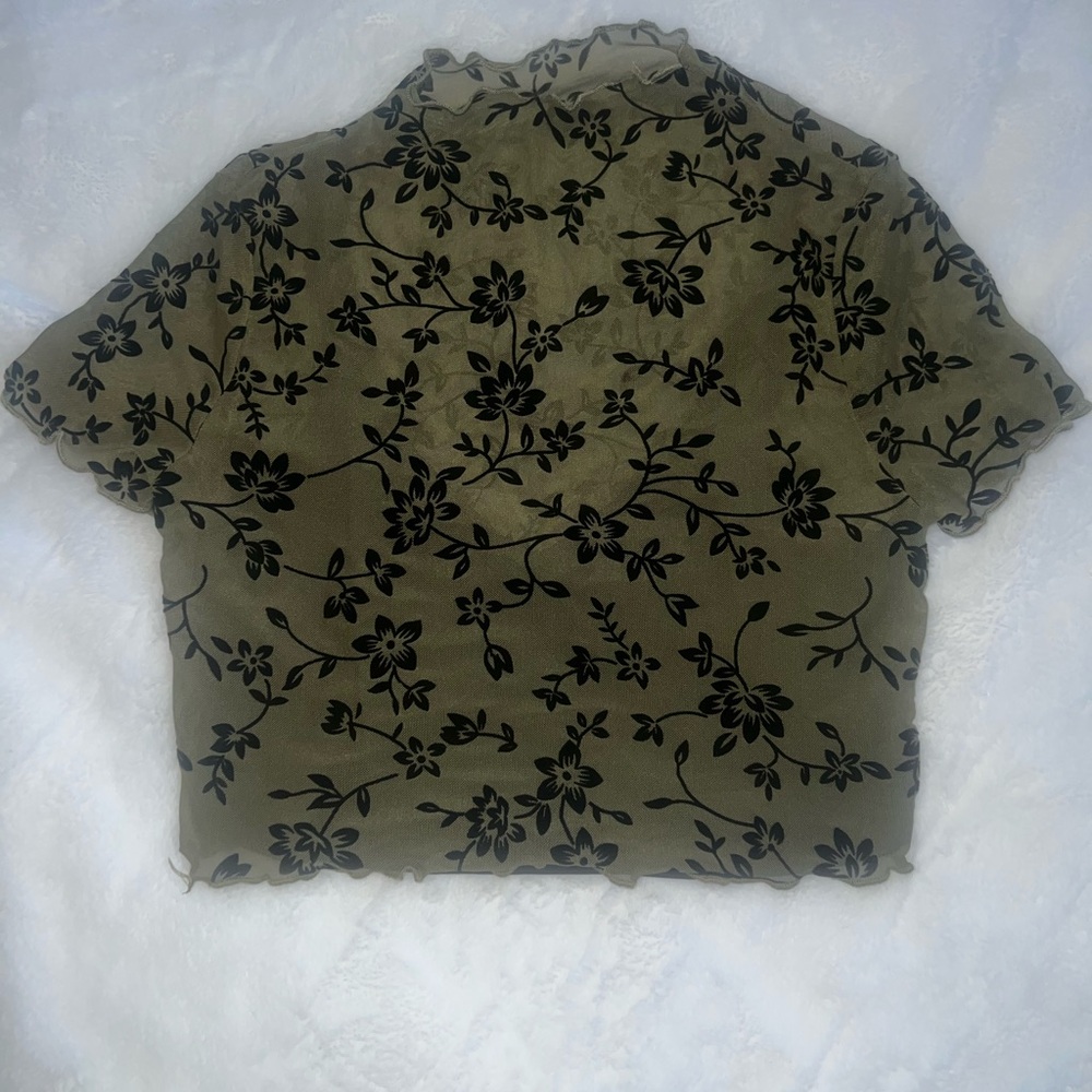 Floral Black and Green Lace Women's Top